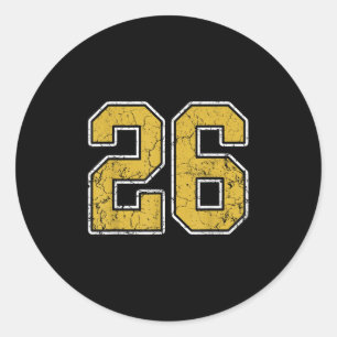 Adesivo Redondo Antigo Dourado Black White Sports Número 26 Jersey