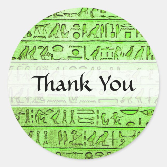 Adesivo Redondo Antigo Egípcio Hieroglifos Verde (Frente)