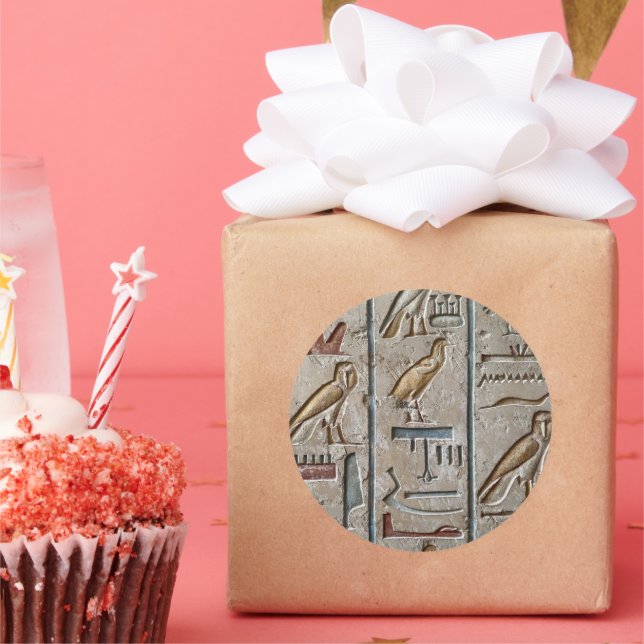 Adesivo Redondo Antigo Egito Hieróglifo Engrenando Faroah Presente (Festa)