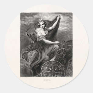 Adesivo Redondo Antigo romano grego de Diana Artemis da deusa do
