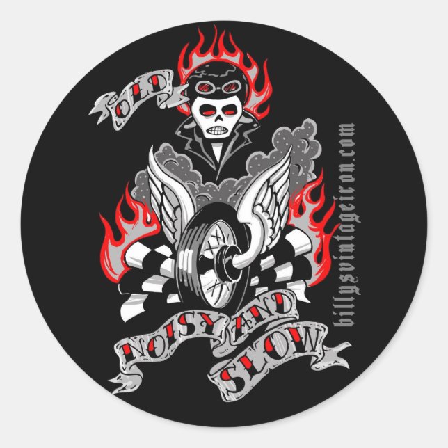 Adesivo Redondo Antigo, Ruidoso e Lento (cor) (Frente)