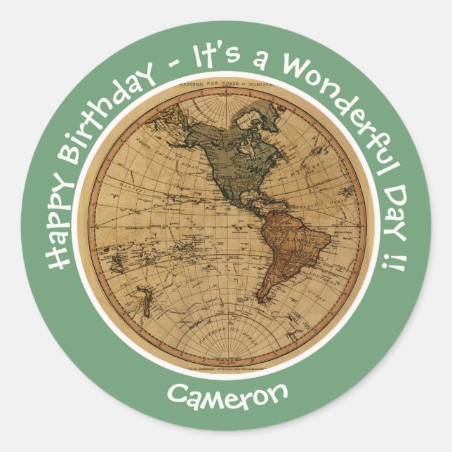 Adesivo Redondo Antiguamente 1786 Partido Tema do Mapa do Hemisfér (Frente)