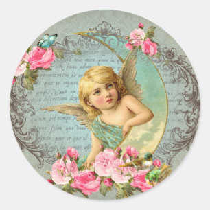 Adesivo Redondo Antiguidade azul do rosa cor-de-rosa do vintage do