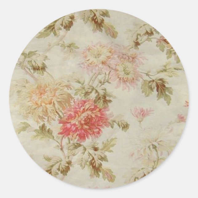 Adesivo Redondo Antiquado Toile Floral Francês (Frente)