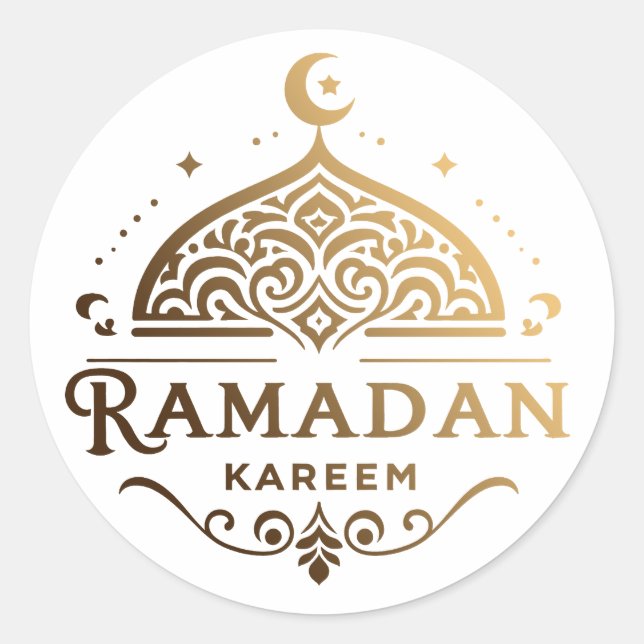 Adesivo Redondo Antique Faux Dourada Ramadan Kareem Mubarak (Frente)