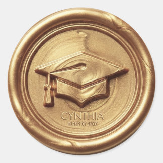 Adesivo Redondo Antique Gold Graduation Cap Gold Wax Seal