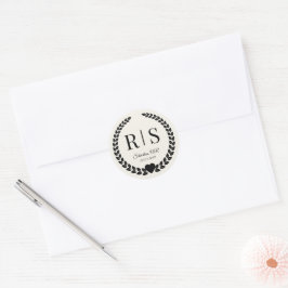 Adesivo Redondo Antique Ivory Wedding Monogram Initials