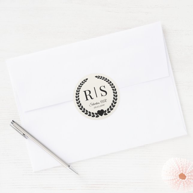 Adesivo Redondo Antique Ivory Wedding Monogram Initials (Envelope)