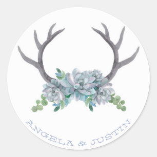 Adesivo Redondo Antlers da aguarela e casamento do país de