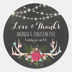 Adesivo Redondo Antlers da rosa vermelha - amor rústico &