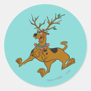 Adesivo Redondo Antlers do feriado do Natal de Scooby-Doo