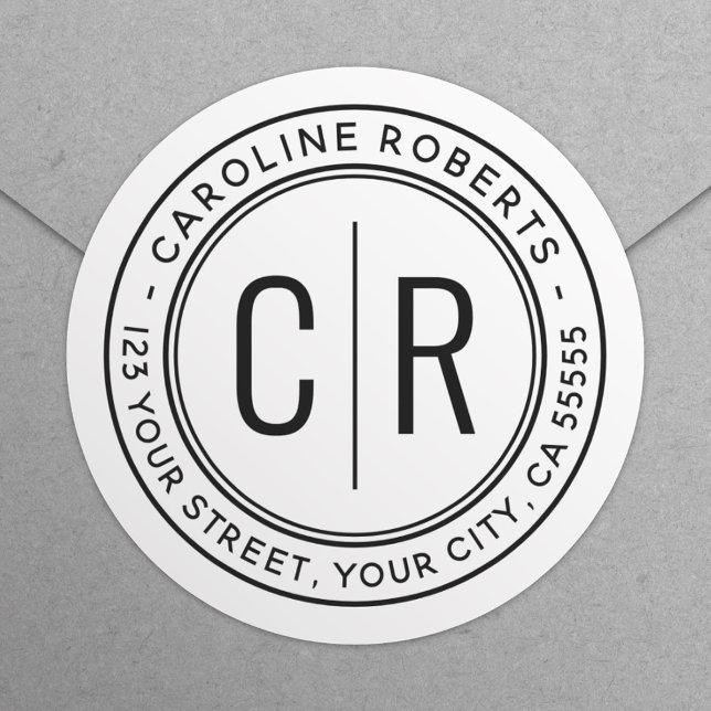 Adesivo Redondo Anuais de monograma modernos endereço de retorno b (Criador carregado)
