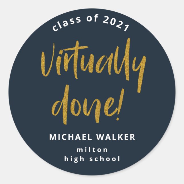 Adesivo Redondo anúncio clássico de graduação feito virtualmente (Frente)