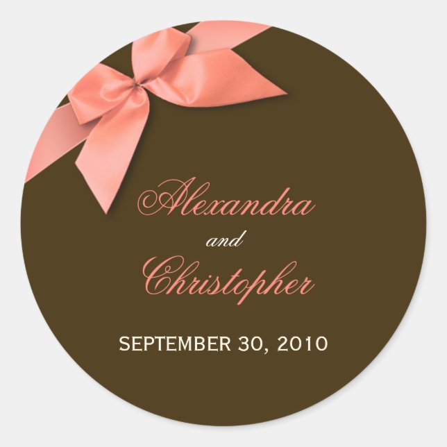 Adesivo Redondo Anúncio de Casamento Coral Red Ribbon (Frente)