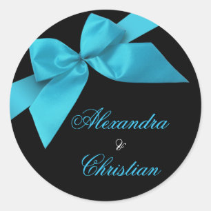Adesivo Redondo Anúncio de Casamento de Fita Turquesa RSVP