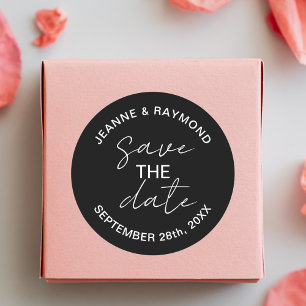 Adesivo Redondo Anúncio de casamento Save the date Preto editável