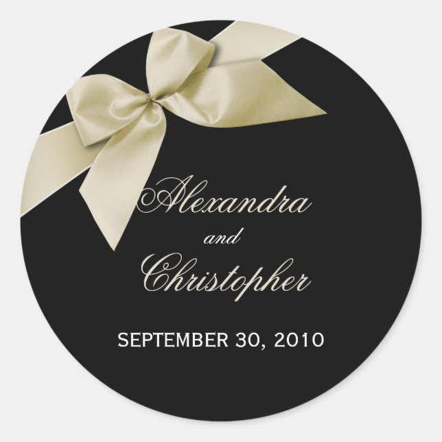 Adesivo Redondo Anúncio de Convite para Casamento Cream Ribbon (Frente)