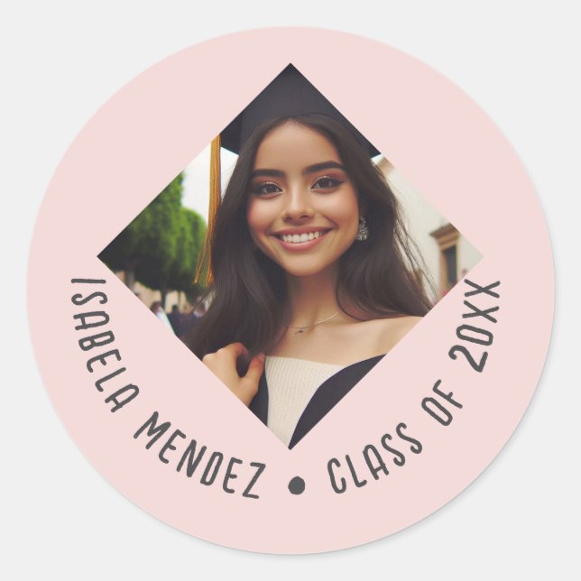 Adesivo Redondo Anúncio de Foto de Graduação Personalizada (Frente)