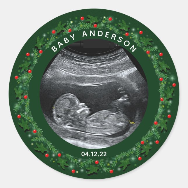 Adesivo Redondo Anúncio de Gravidez de Natal (Frente)