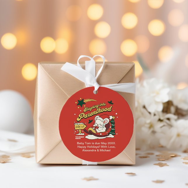 Adesivo Redondo Anúncio de Gravidez no Natal Moderno (Criador carregado)