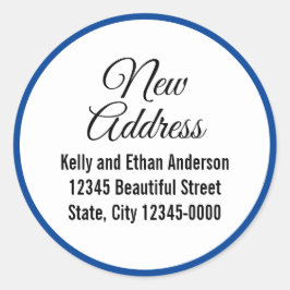 Adesivo Redondo Anúncio de Movimentação de Script Branco Azul de N