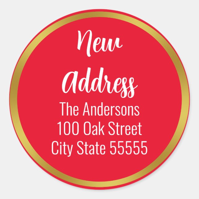 Adesivo Redondo Anúncio de movimento Dourado e vermelho de feriado (Frente)