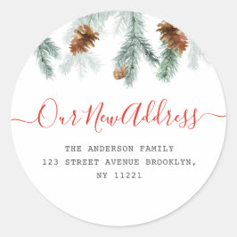 Adesivo Redondo Anúncio de mudança de feriado de script vermelho