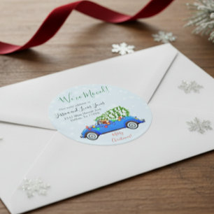 Adesivo Redondo Anúncio de mudança de Natal em movimento