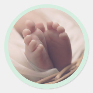 Adesivo Redondo Anúncio de Nascimento Bebê pés minúsculos Selo Ver