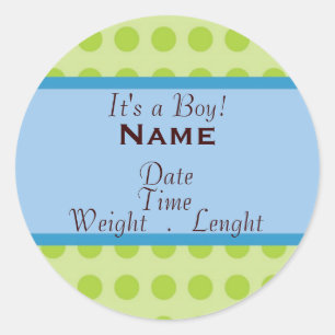 Adesivo Redondo Anúncio de Nascimento do Bebê "É um Menino"