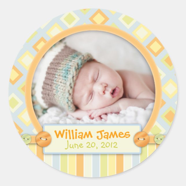 Adesivo Redondo Anúncio de Nascimento do Comboio a Bordo (Frente)