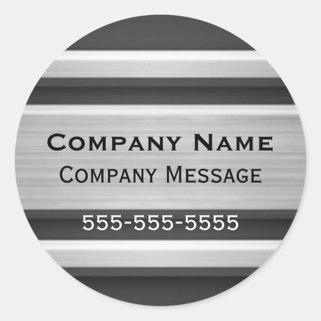 Adesivo Redondo Anúncios de empresas em prata e metal preto (Frente)