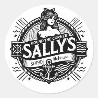 Adesivo Redondo Ao redor da esquina do Sally's costeira Alehouse T