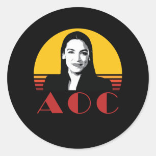 Adesivo Redondo AOC Alexandria Ocasio-Cortez Retro Vintage