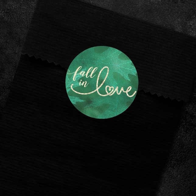 Adesivo Redondo Apaixonado pelo outono | Emerald Green e Dourado (Criador carregado)