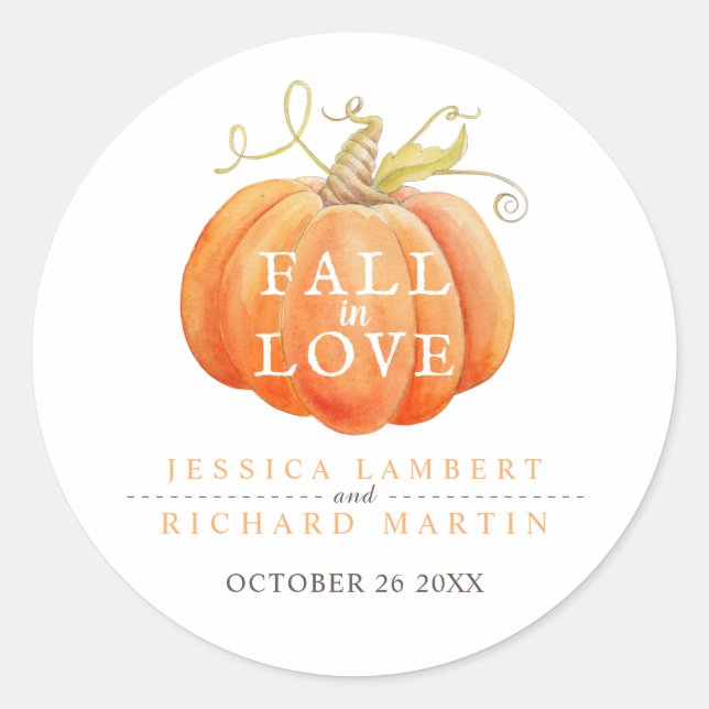 Adesivo Redondo Apaixonado por bompkin d'água, casamento (Frente)