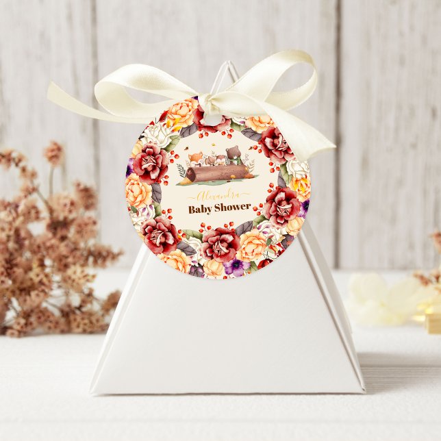 Adesivo Redondo Apaixonando Chá de fraldas de Woodland Bebê (Criador carregado)