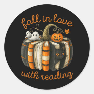 Adesivo Redondo Apaixonar-se pela Leitura do Livro de Halloween Ab