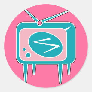 Adesivo Redondo Aparelho de televisão retro da tevê do vintage