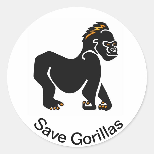 Adesivo Redondo Ape - Save GORILLAS - Animais selvagens ameaçados  (Frente)