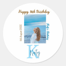 Adesivo Redondo Apelido de 16 anos, feliz, castanho-aqua