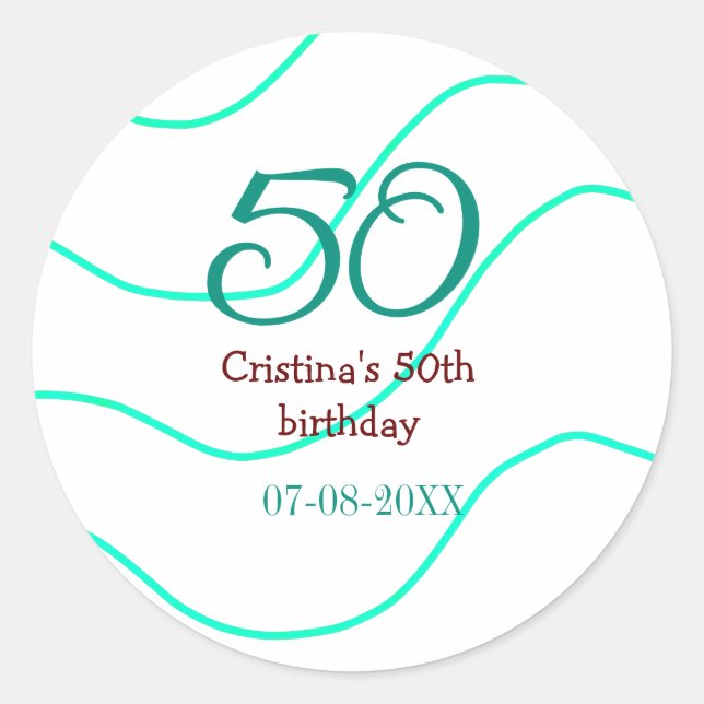 Adesivo Redondo Apelido vermelho verde para aniversário de 50 anos (Frente)