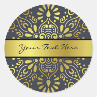 Adesivo Redondo Apenas adicione seu nome | Faux Gold Foil Mandala