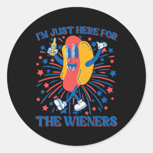 Adesivo Redondo Apenas Aqui Para O Cachorro-Quente Dos Wieners Eng