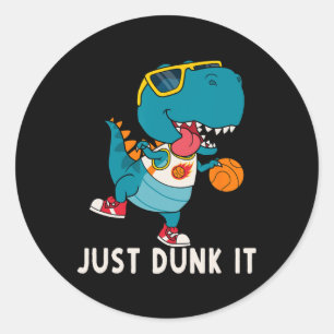 Adesivo Redondo Apenas Dobra Diversão Dinossauro Liga De Basquete