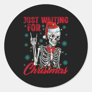 Adesivo Redondo Apenas Esperando Pelo Esqueleto de Natal Sinal de 