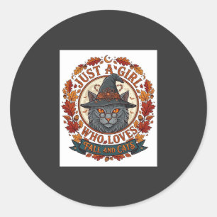 Adesivo Redondo Apenas Garota Que Ama Gatos Dia das Bruxas Witch O