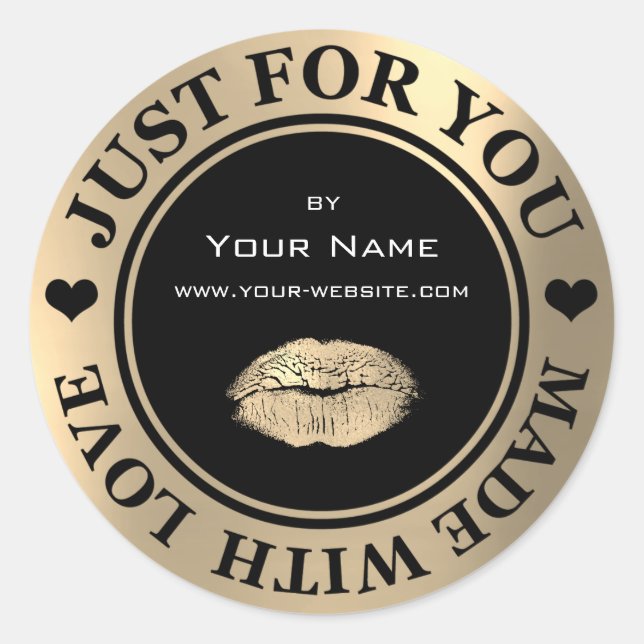 Adesivo Redondo Apenas Para Você Feita Com Amor, Beijo Dourado Da  (Frente)