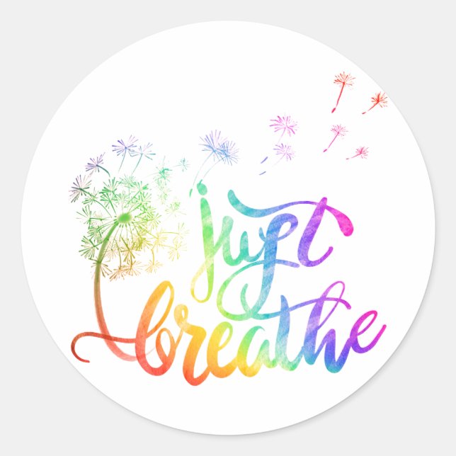 Adesivo Redondo Apenas respire | sopro de dandelion no vento (Frente)