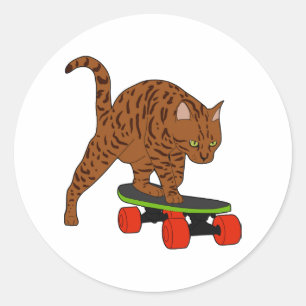 Adesivo Redondo Apenas Um Gato Em Um skate